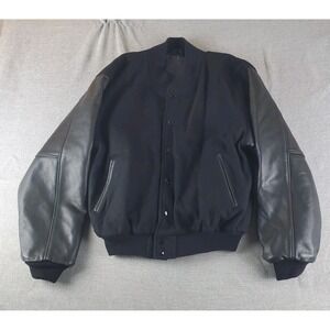 Vintage Golden Bear Jacket Mens M Black Varsity Leather USA 90s Stirling Truck